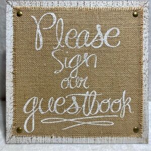HOBBY LOBBY Wooden Burlap Guestbook Wedding Sign Rustic Shabby-Chic Western